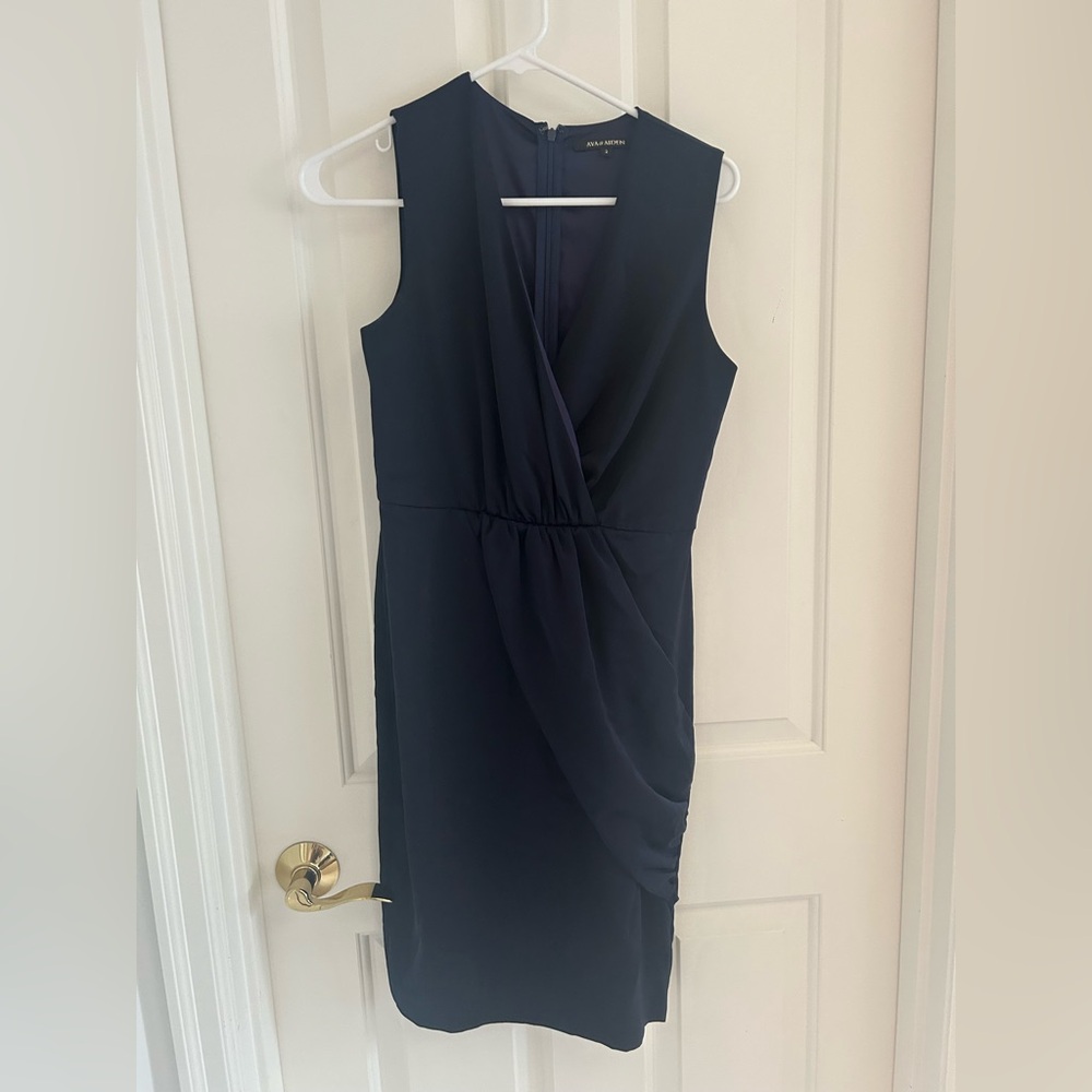 Elegant Draped Navy Sleeveless Dress